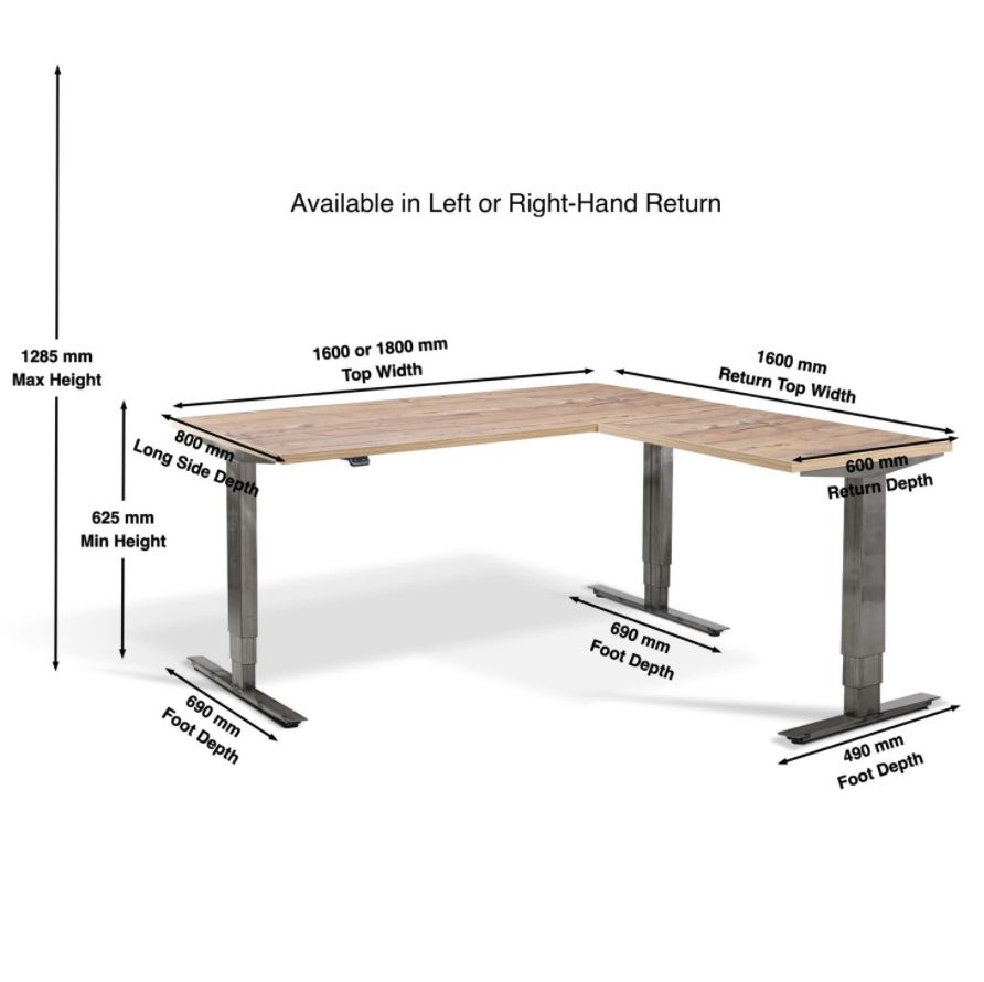 Dimensions of the Smyth sit stand corner desk