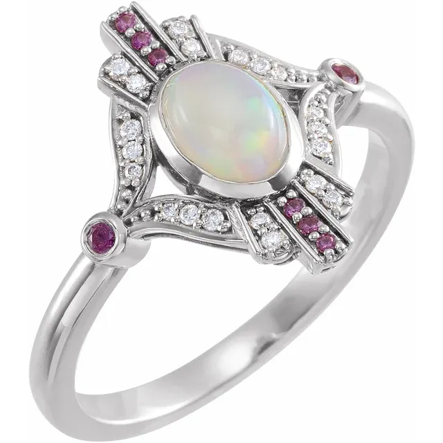 Buy Ethiopian Opal Cab Pear Shape 2.67 Carat Ring In 14K White Gold  Accented With White And Green Diamonds