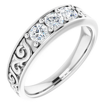 Load image into Gallery viewer, 14K White 3/4 CTW Diamond Three-Stone Scroll Ring
