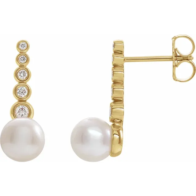 14K Yellow Freshwater Cultured Pearl & 1/8 CTW Diamond Earrings