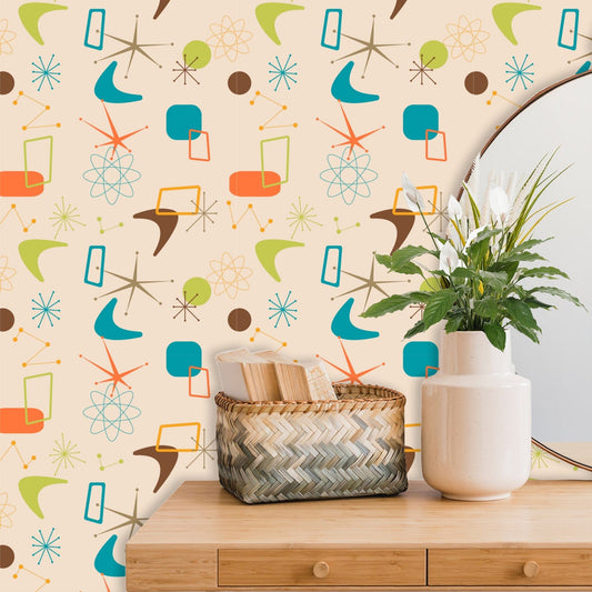 Retro Chic Mid Century Modern Peel and Stick Floral Wallpaper