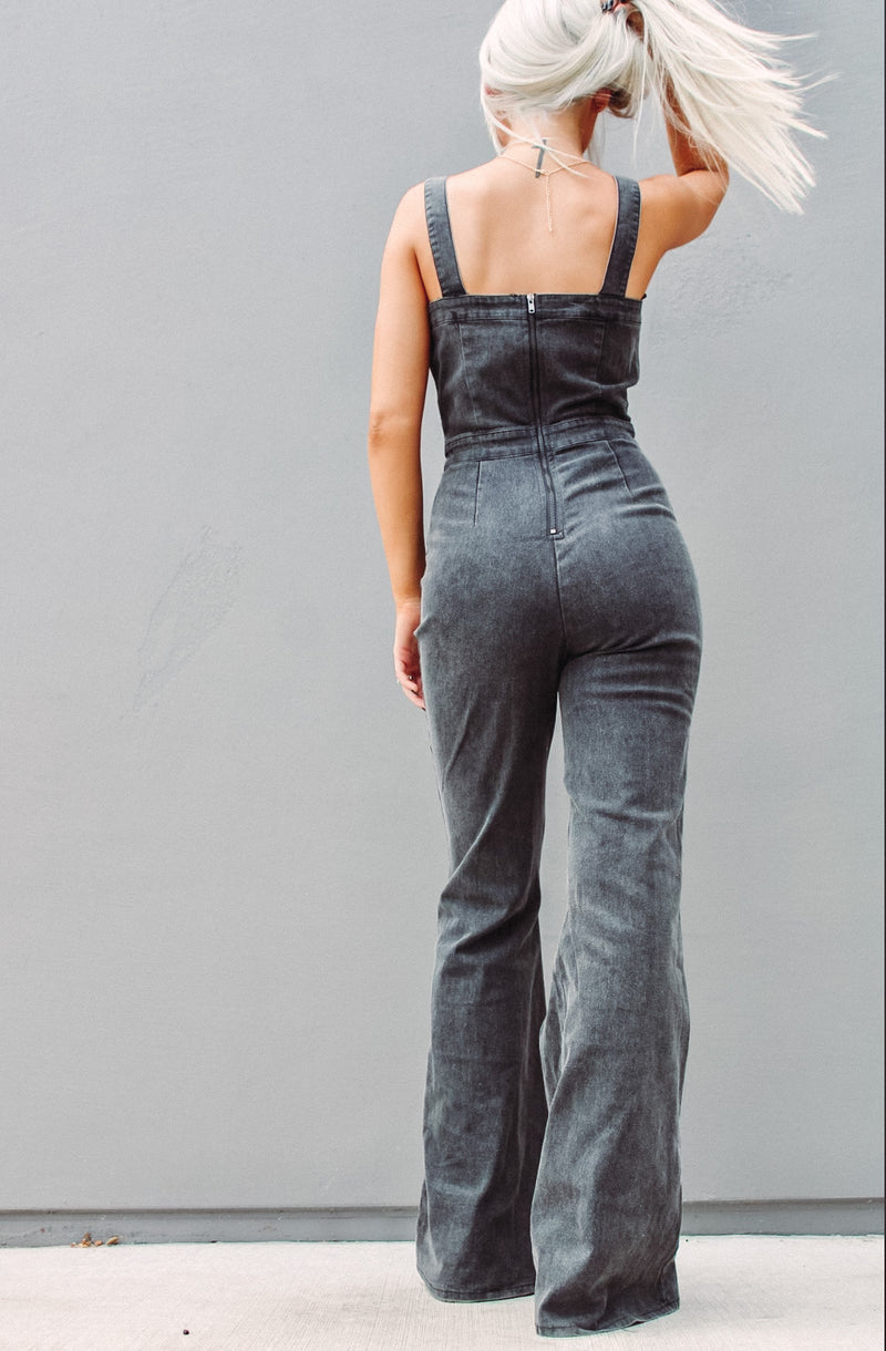 Hitting The Highlights Open Back Denim Jumpsuit (Light Denim)