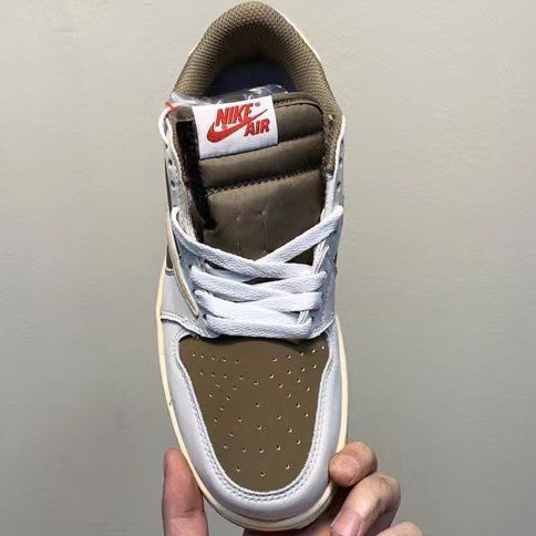 NIKE Travis Scott x Fragment Design x Air Jordan 1 Low Khaki Low-Top Retro Basketball Shoe