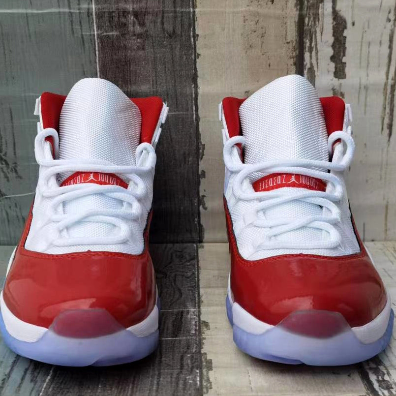 NIKE JORDAN 11 White and Red High Top Casual Sneakers