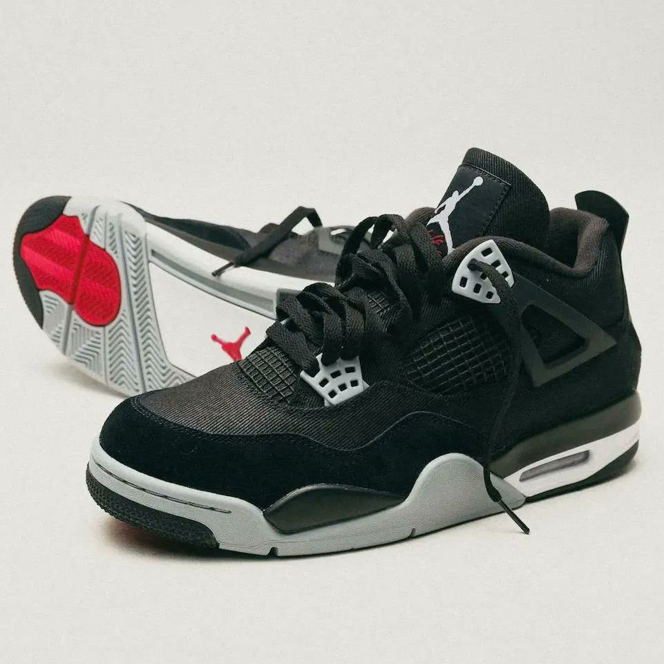Nike Air Jordan 4 Retro Black Canvas Sneakers Shoes