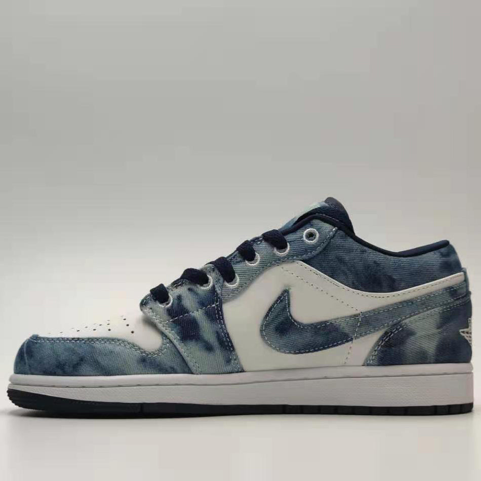 NIKE AJ1 Leather Washed Denim Low Top Casual Basketball Sneakers