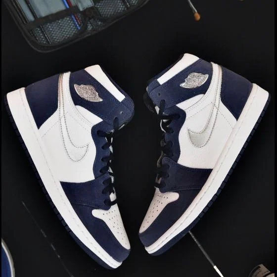NIKE Air Jordan 1 AJ1 White blue and silver sneakers