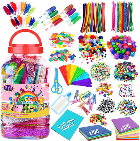  FUNZBO Arts and Crafts Supplies for Kids - Crafts for Girls  Ages 8-12 with Pipe Cleaners, Construction Paper, Pom poms & Googly Eyes,  Crafts for Kids Ages 4-8, School Craft Projects
