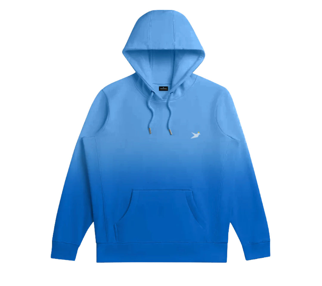 blue hooded sweatshirt with ombre coloring