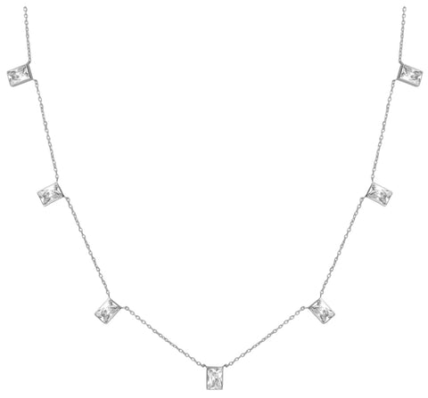 Silver Necklace with Rectangle Diamonds