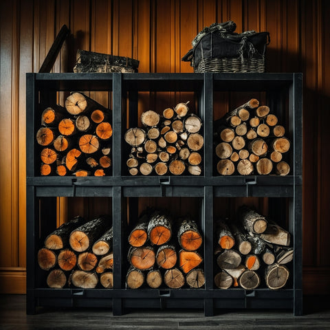 indoor grey log storage with four compartments