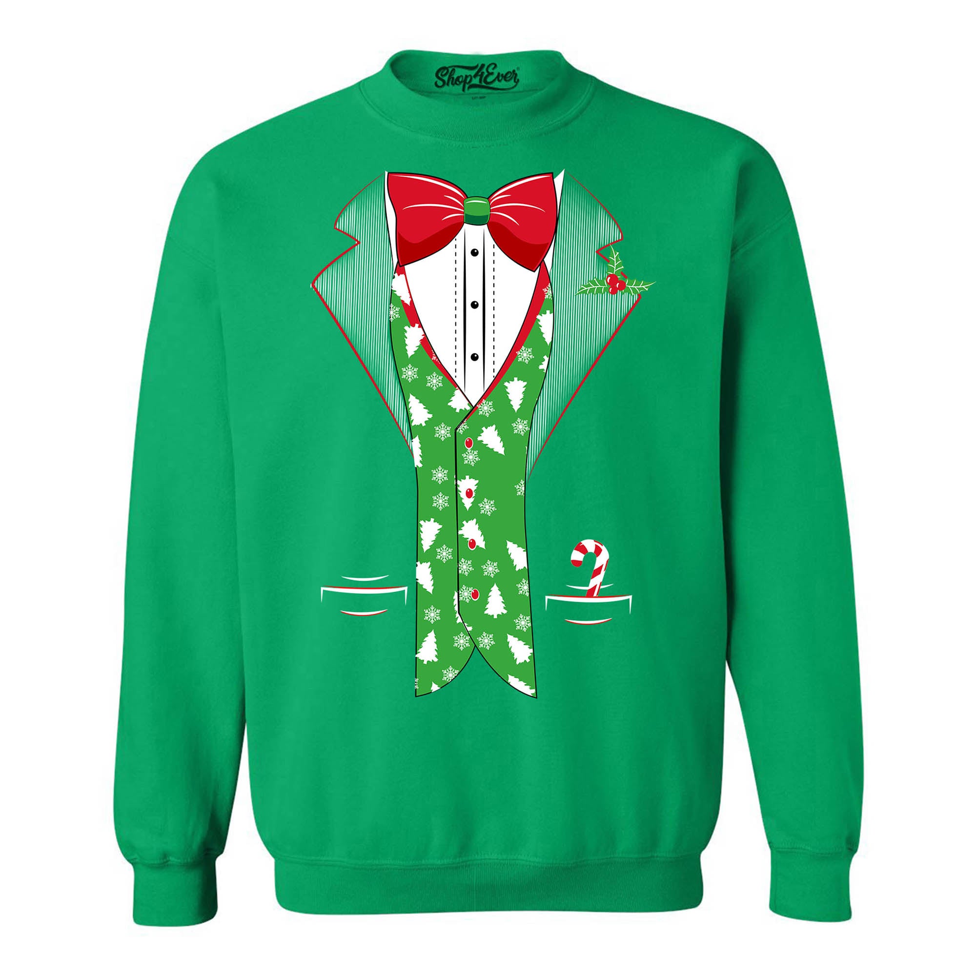 Tuxedo Christmas Costume Tree Vest Crewnecks Xmas Sweatshirts