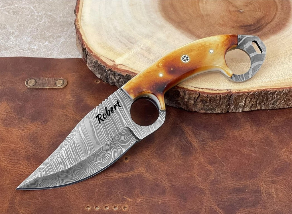 Personalized Damascus Steel Knife , 9 Handmade Fixed Blade Knife With  Custom Burnt Camel Bone Handle, Gift for Husband, Anniversary Gift -   Norway