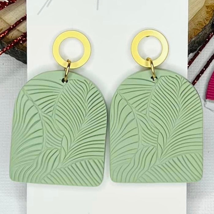 Peppermint Green Stripe Polymer Clay Earrings 