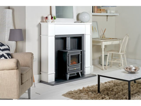 Adam Oxford Stove Suite in Pure White with Hudson Electric Stove in Black, 48 Inch