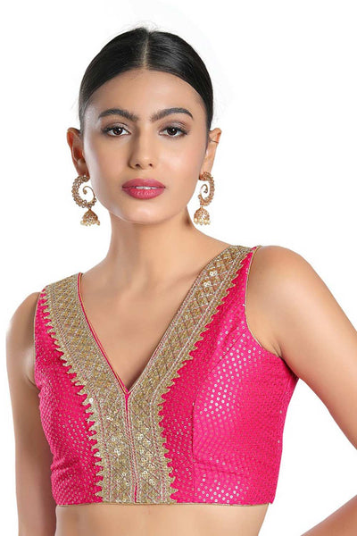 Buy Aaira Pink Art Silk Blend V-Neck Full-Figure Blouse Online – ONE MINUTE  SAREE INDIA
