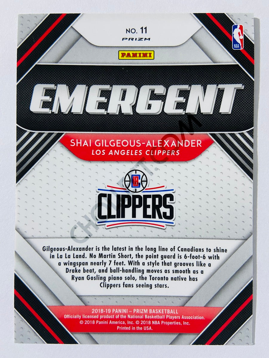 Shai Gilgeous-Alexander - Los Angeles Clippers 2018-19 Panini Prizm Emergent Green Parallel Rookie #11