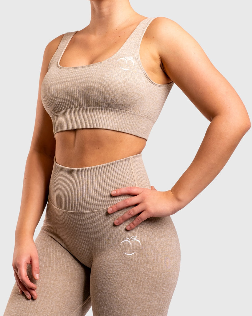 Khaki Seamless Sports Bra & Shorts Set