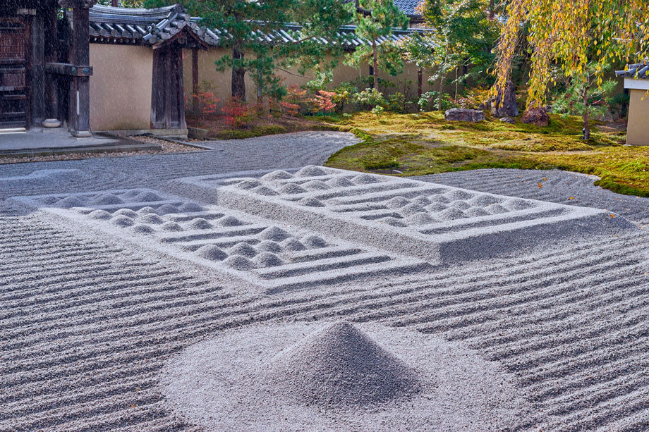 Use a rake to create soothing designs like ripples on water in the gravel or sand. - Etshera