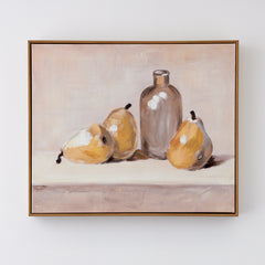 framed still life oil painting of pears