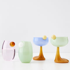 Gigi & Tom blown glass Droplet range of drinking coupe and tumblers
