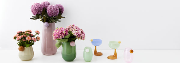 Gigi & Tom Blown Glass Droplet Range of Coloured Vases, Drinking Coupes and Tumblers