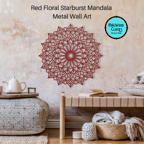 Floral Starburst Mandala Metal Wall Art, Wall Art, Large Living Room Wall Art, Bohemian Wall Hanging, Flower Wall Art, Housewarming Gifts