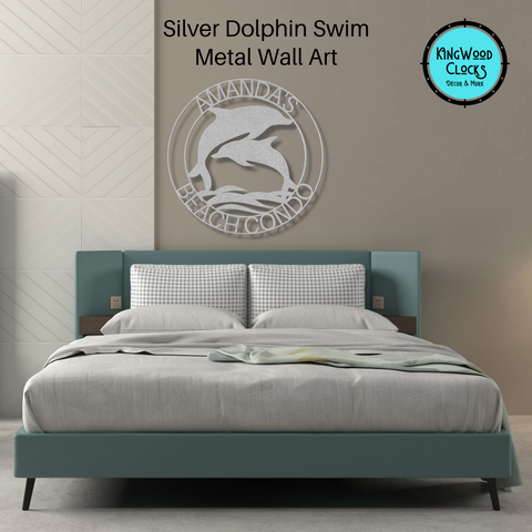 Dolphin Swim Metal Wall Art, Personalized Family Name Sign, Beach Home Address, Ocean Decor, Dolphin Lover Gift Sign, Established Date Hanging