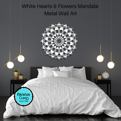 Hearts and Flowers Mandala Metal Wall Art, Wall Art, Large Living Room Artwork, Bohemian Wall Hanging, 3D Yoga Wall Decor, Housewarming Gift over bed in bedroom