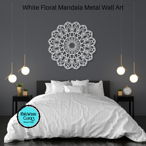 Floral Mandala Metal Wall Art in bedroom