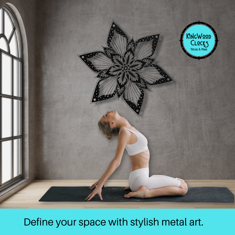 starburst metal art in yoga studio