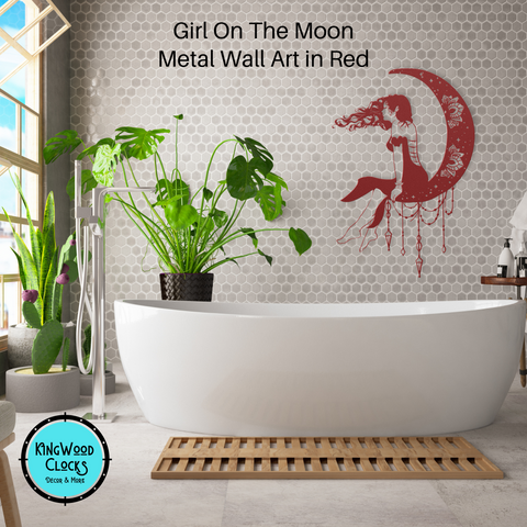 Girl On The Moon Metal Wall Art, Crescent Moon Phases Decor for Girls Bedroom, Mystical Dream Catcher Gift for Her, Dark Academia Mandala