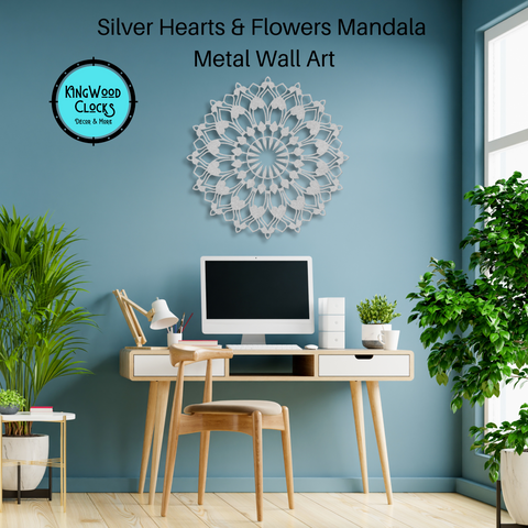 Hearts and Flowers Mandala Metal Wall Art, Wall Art, Large Living Room Artwork, Bohemian Wall Hanging, 3D Yoga Wall Decor, Housewarming Gift