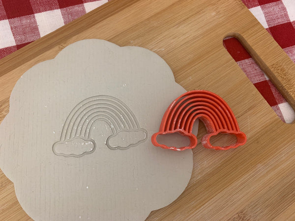 Pottery Stamp, Rainbow with clouds design, Fondant, Cookie Dough, Clay, Leather, Pottery Tool, plastic 3d printed, multiple sizes available