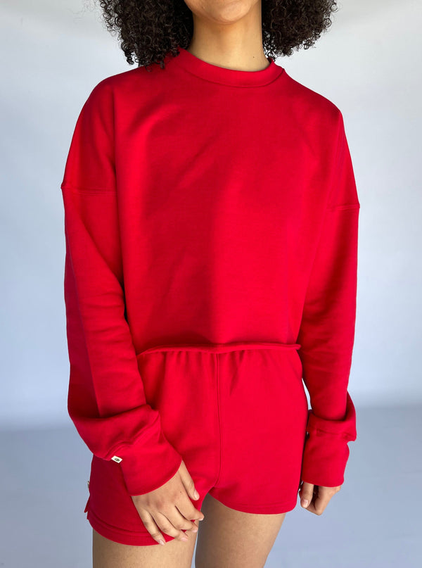 OVERSIZED CROP SWEATER - RED