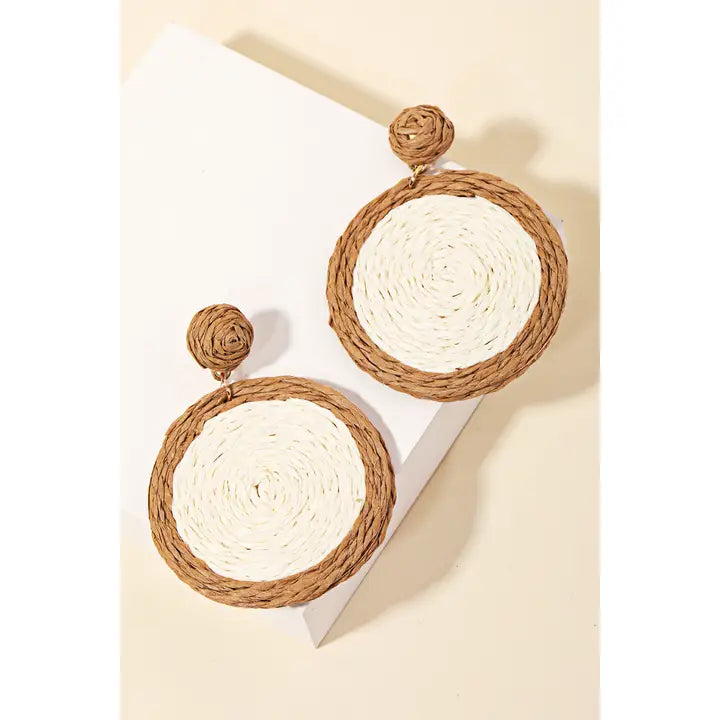 Straw Braided Circle Drop Earrings