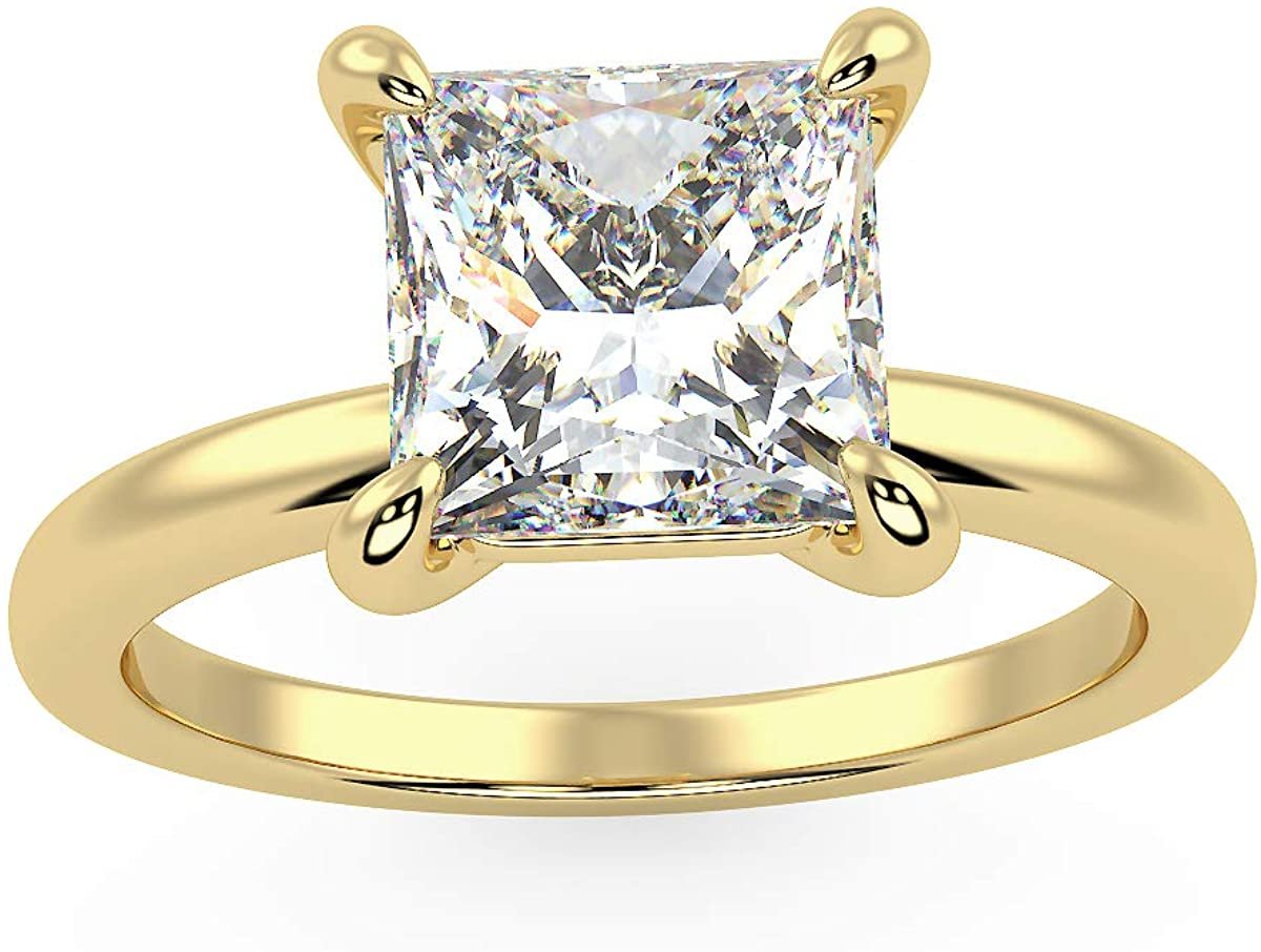 IGI Certified 14K Yellow Gold 1-1/2 Carat Princess-Cut Lab Created Diamond  Classic Square Solitaire Engagement Ring (G-H Color, VS1-VS2 Clarity) -
