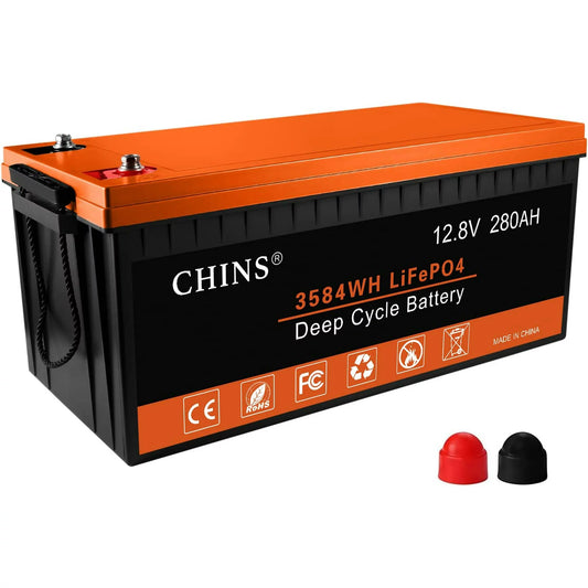 CHINS 12V 200Ah PLUS LiFePO4 Lithium Battery - Built-in 200A BMS