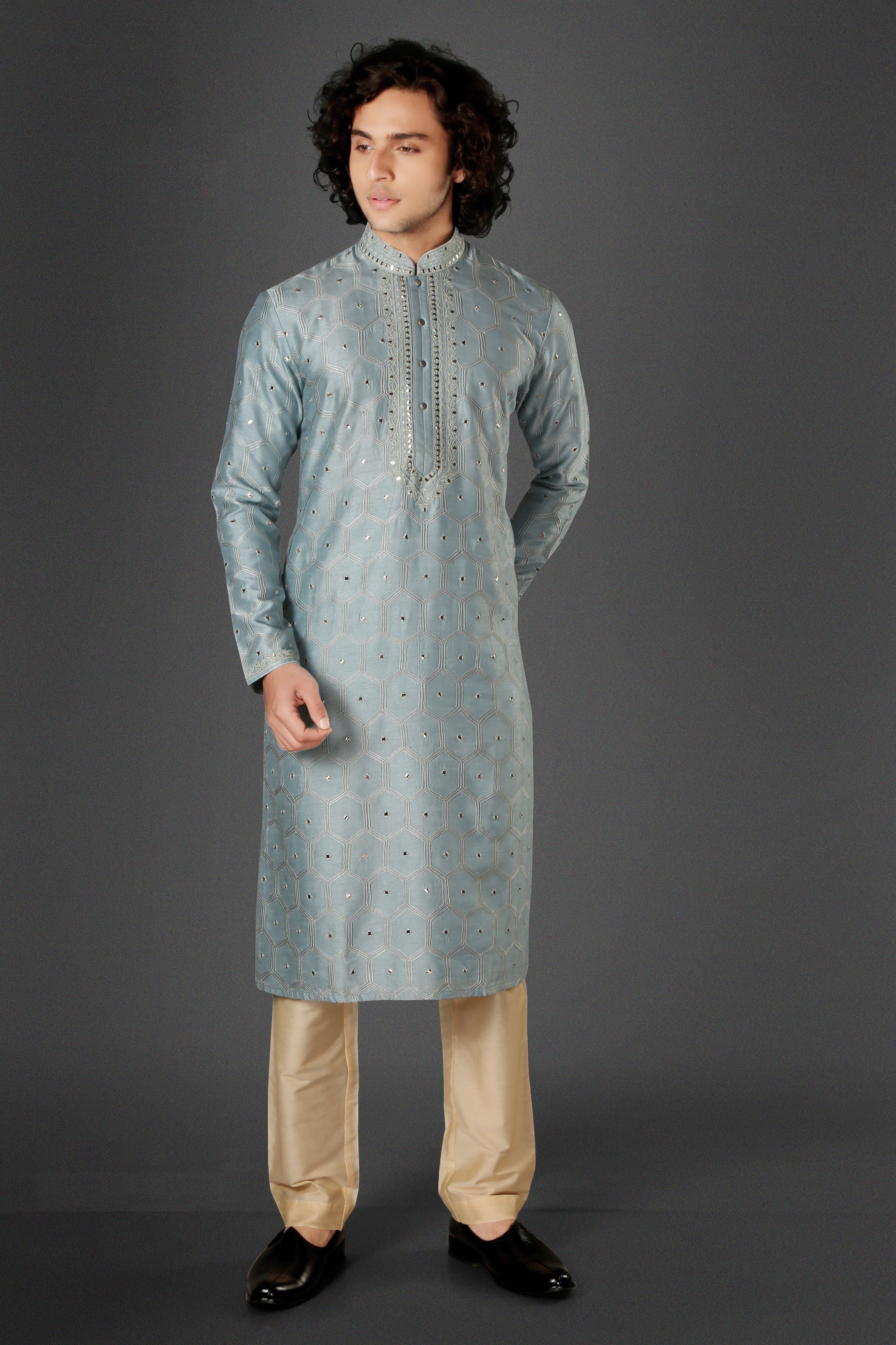 Silk Mirror Work Kurta Set Sachins 8633