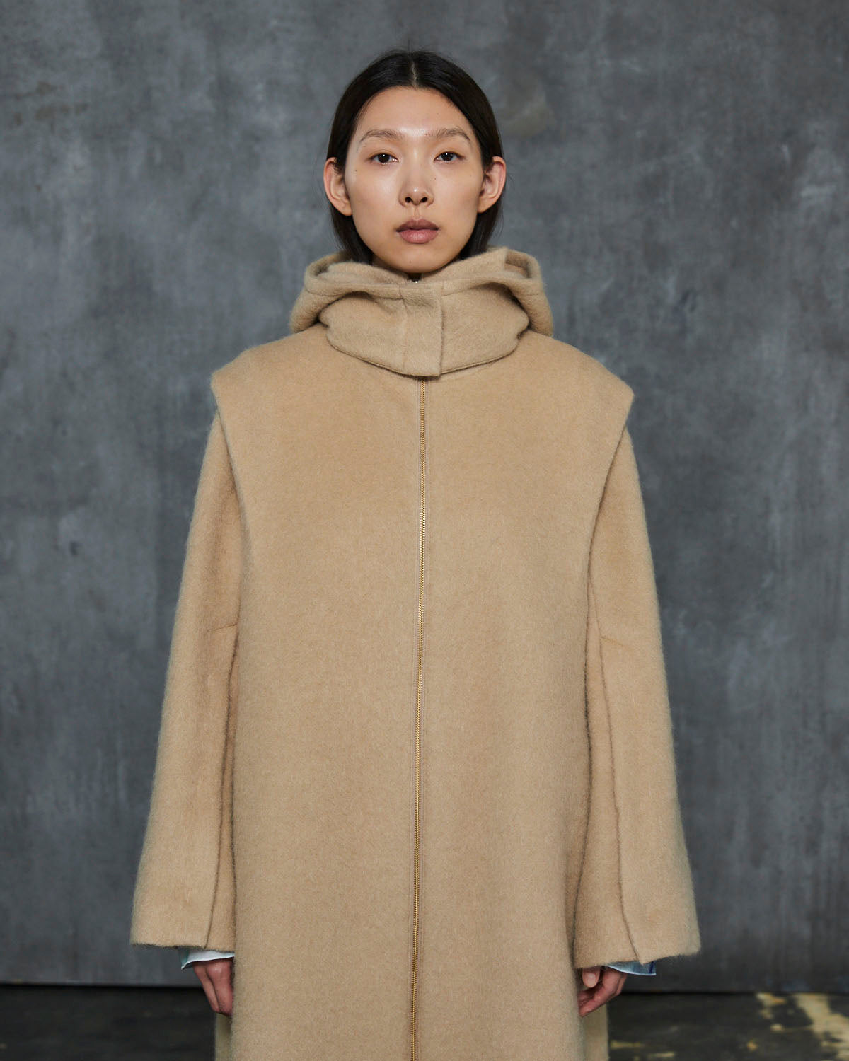 MOHAIR SHAGGY HOODED LONG COAT