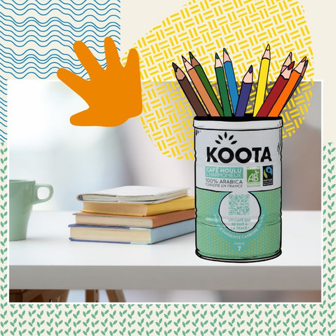 Recyclage d'une boite de café Koota en pot de crayon