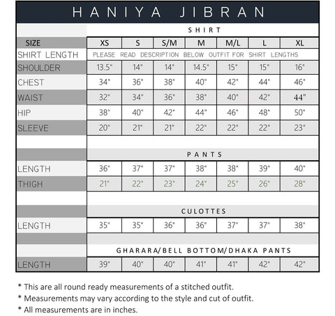 Size Chart – HaniyaJibran