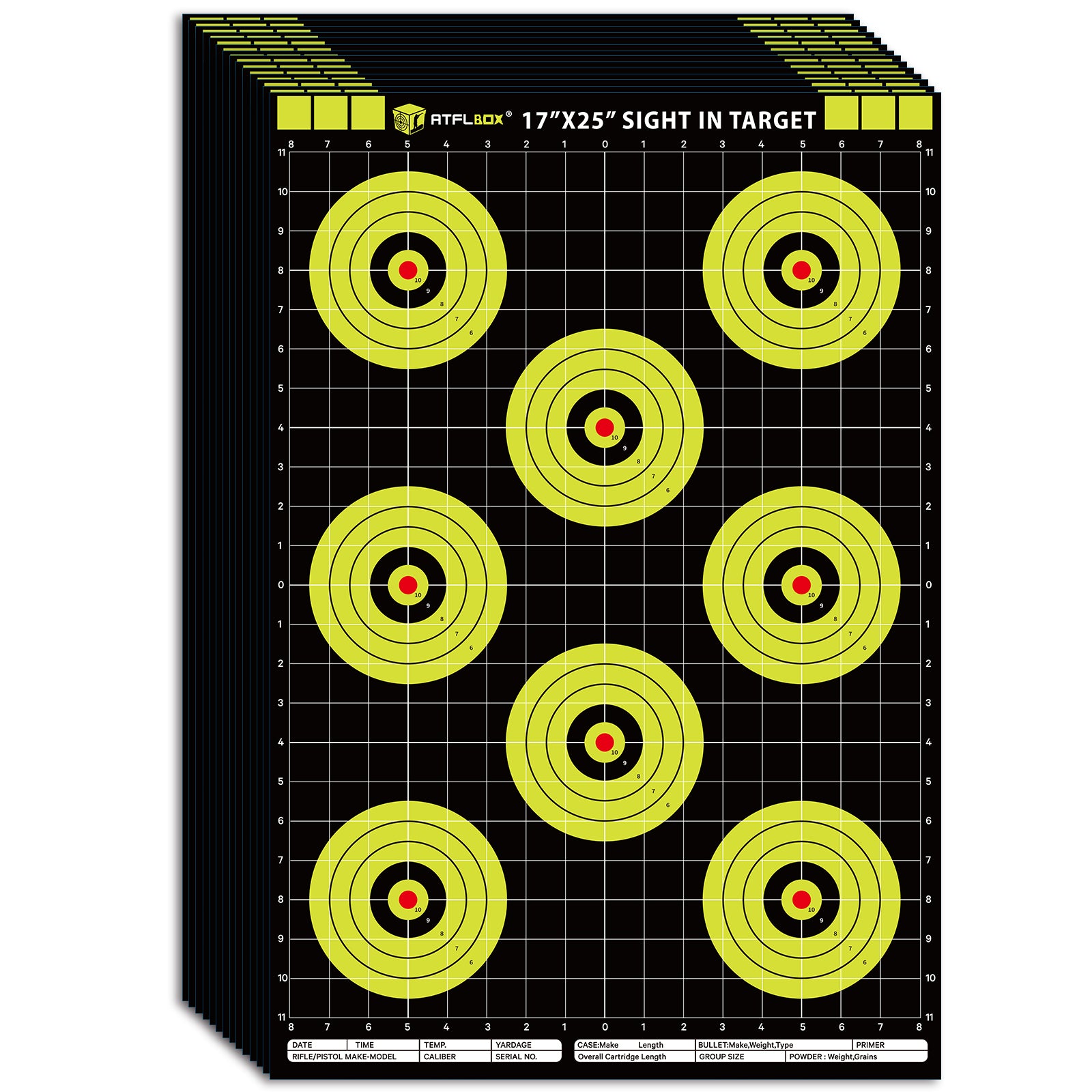 ATFLBOX Sight in Shooting Range Paper Target, 17X25 Inch High Visibility Bullseye Shooting Targets Suitable for Handgun, Rifle, Pellet Gun, Airgun, BB Guns, Airsoft