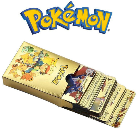 Kit 54 Cartas Cartinha de Pokemon Inglês Dourada Brilhante Vmax Gx