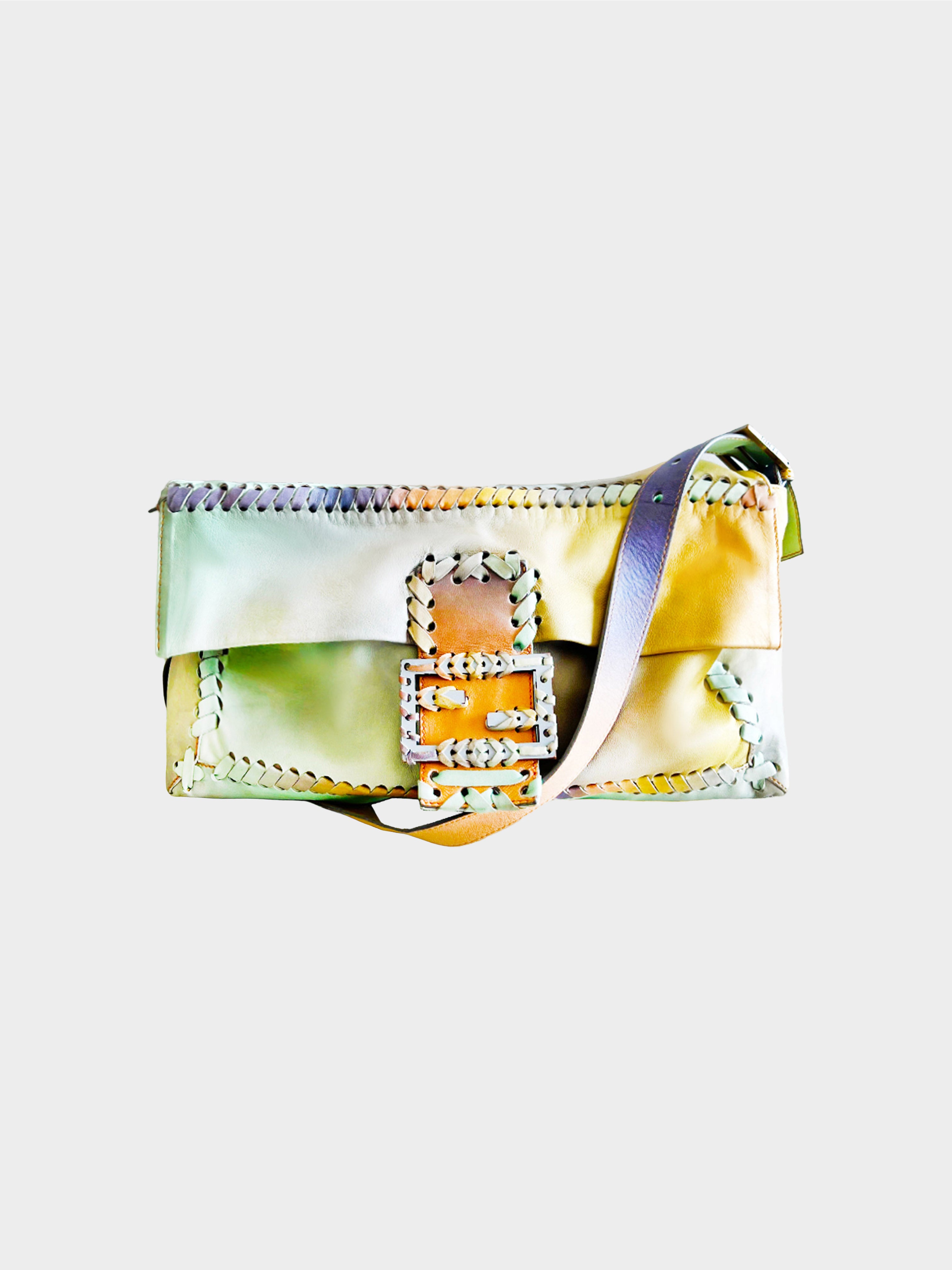 Fendi 2008 Pastel Rainbow Whipstitch Baguette