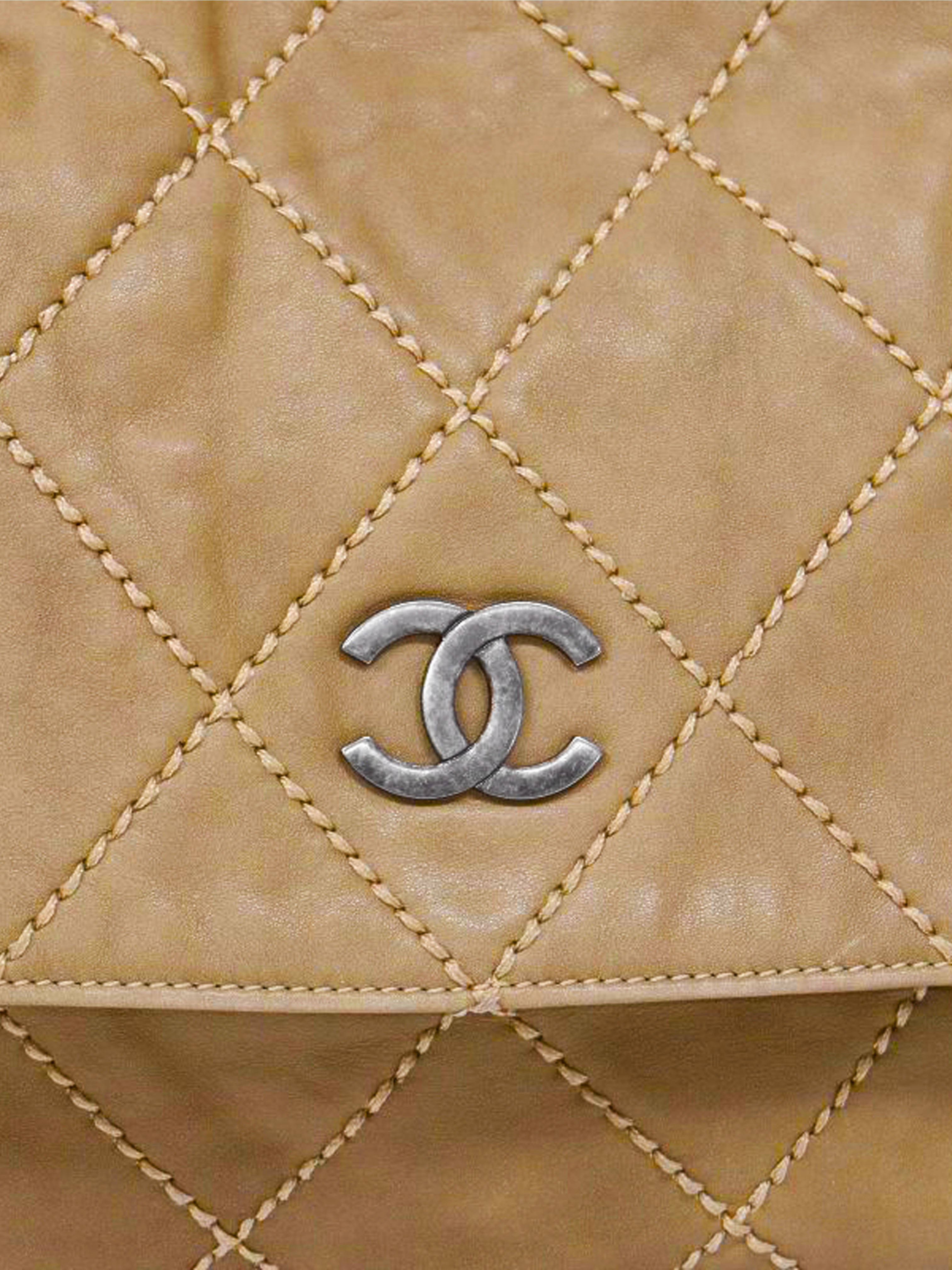 Chanel 2007 Beige Wild Stitch Large Shoulder Flap Bag