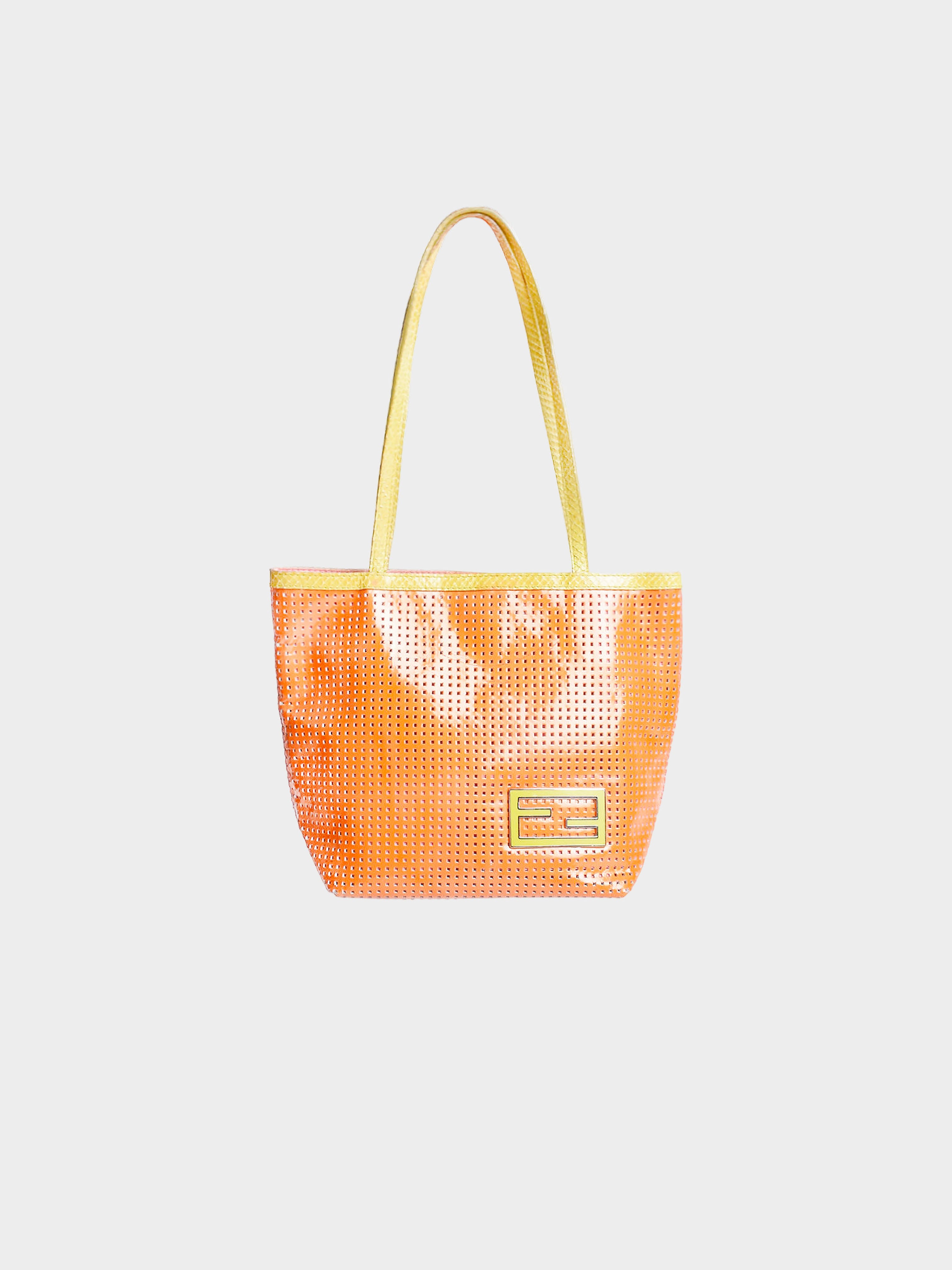 Fendi 1990s Orange Perforated Patent Leather Beach Tote