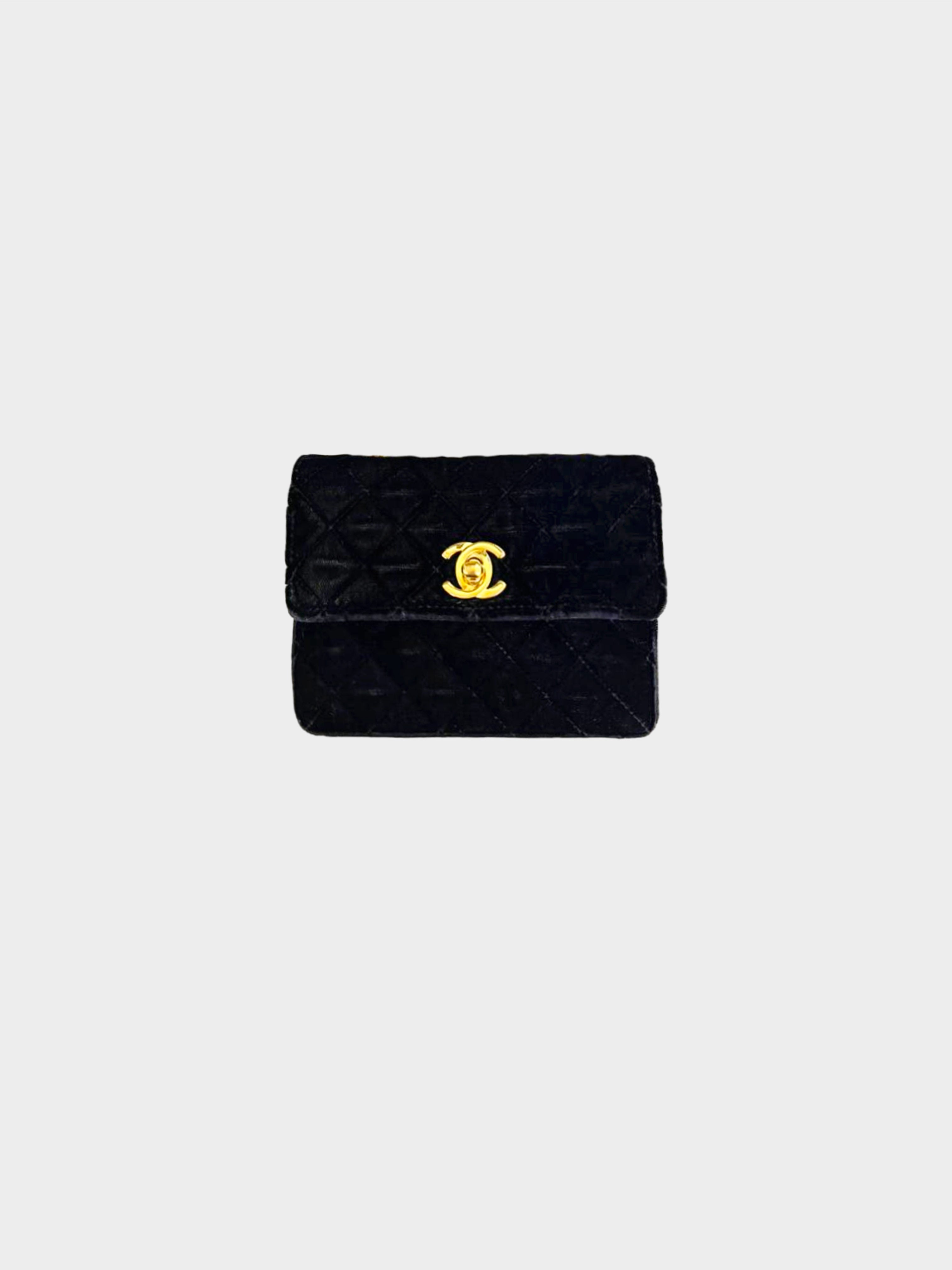 Chanel 1990 Black Velvet Mini Flap Bag