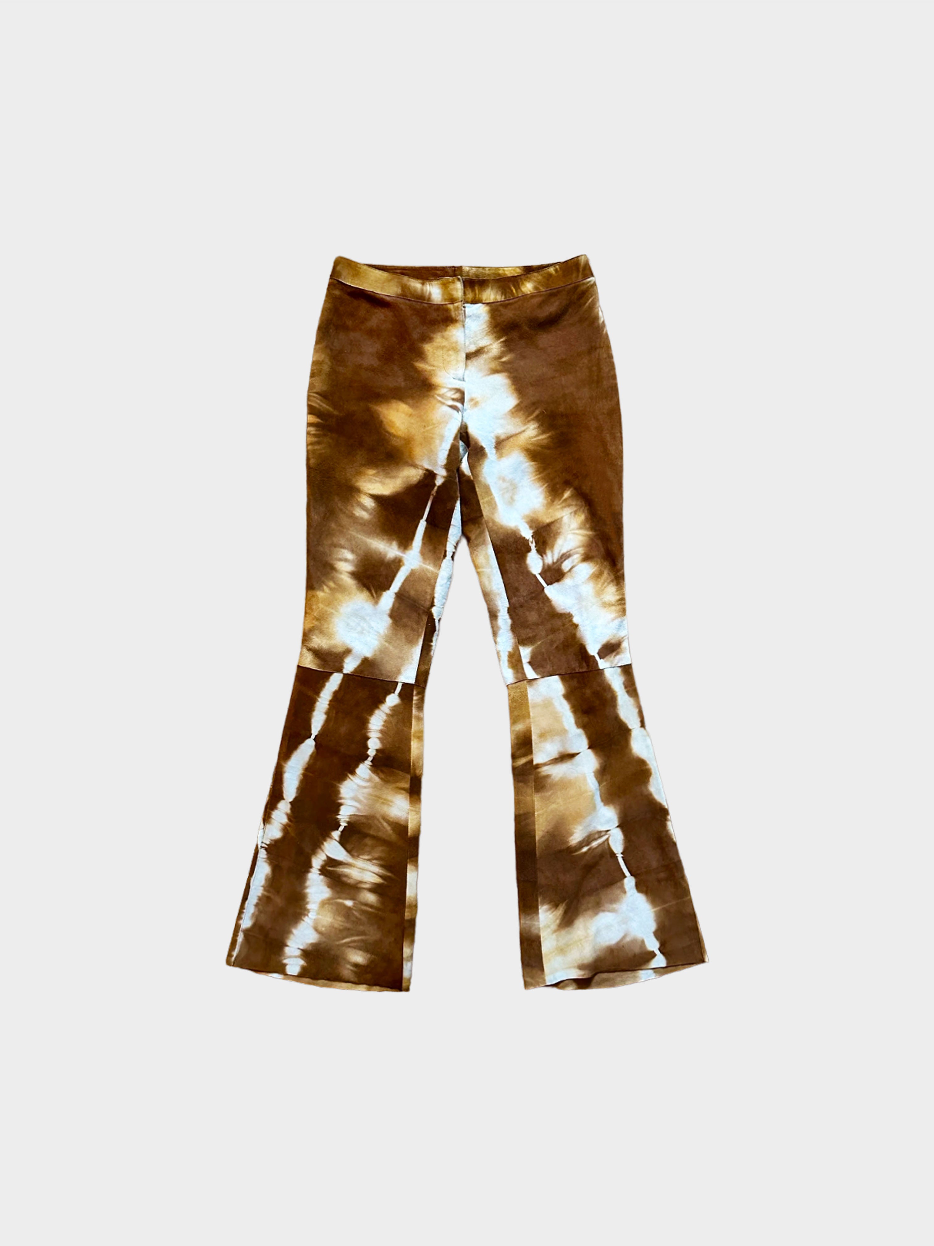 Gucci by Tom Ford FW 1999 Brown Tie Dye Suede Flared Pants