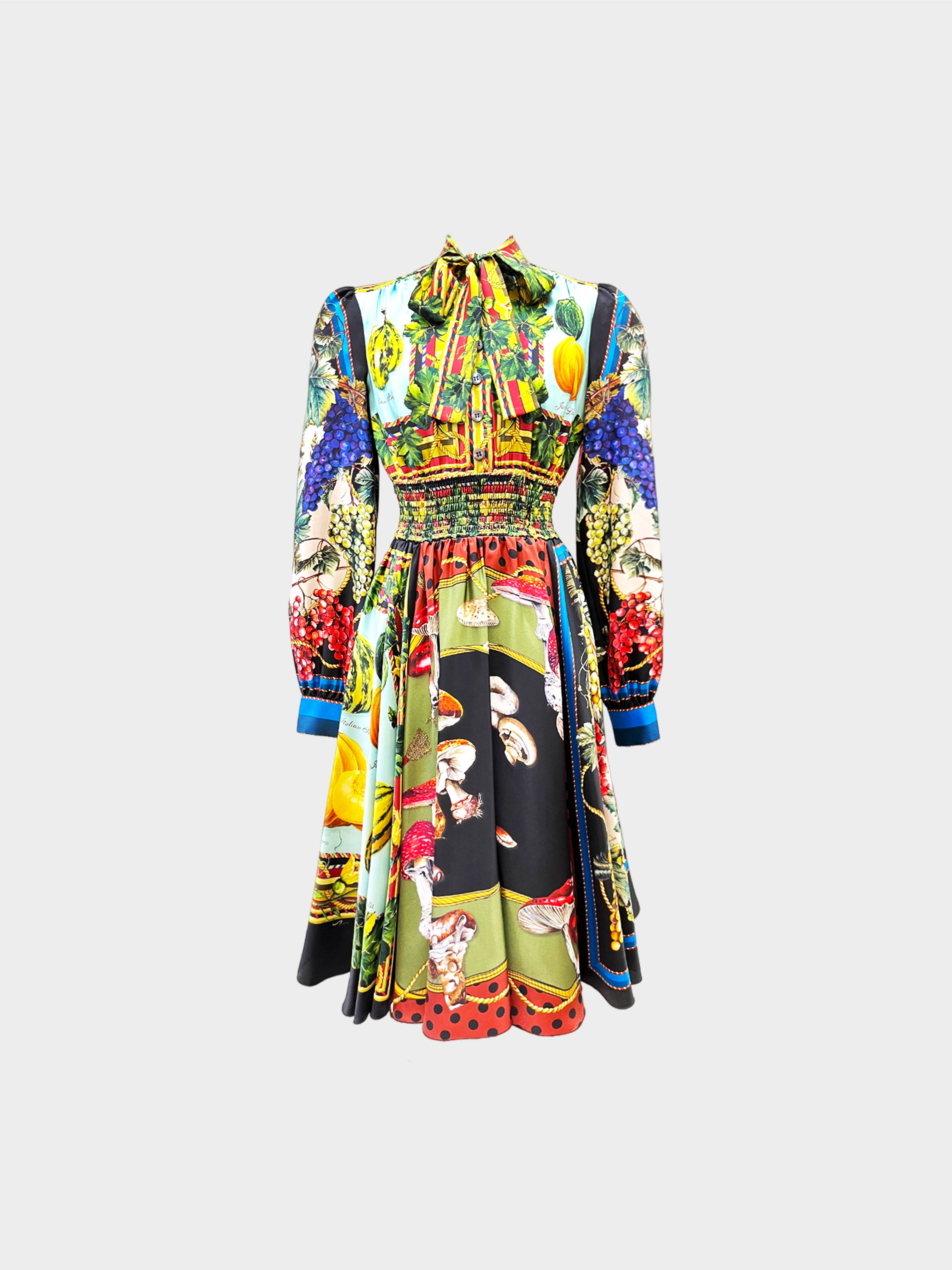 Dolce and Gabbana 2020s Fruits and Mushroom Print Midi Dress